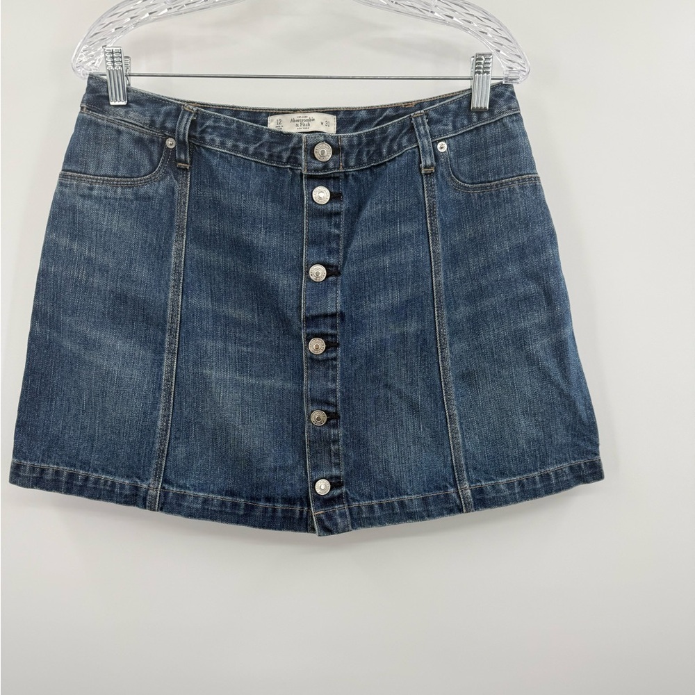 Abercrombie & Fitch Women's Blue Denim Button Front Mini Skirt Size 12